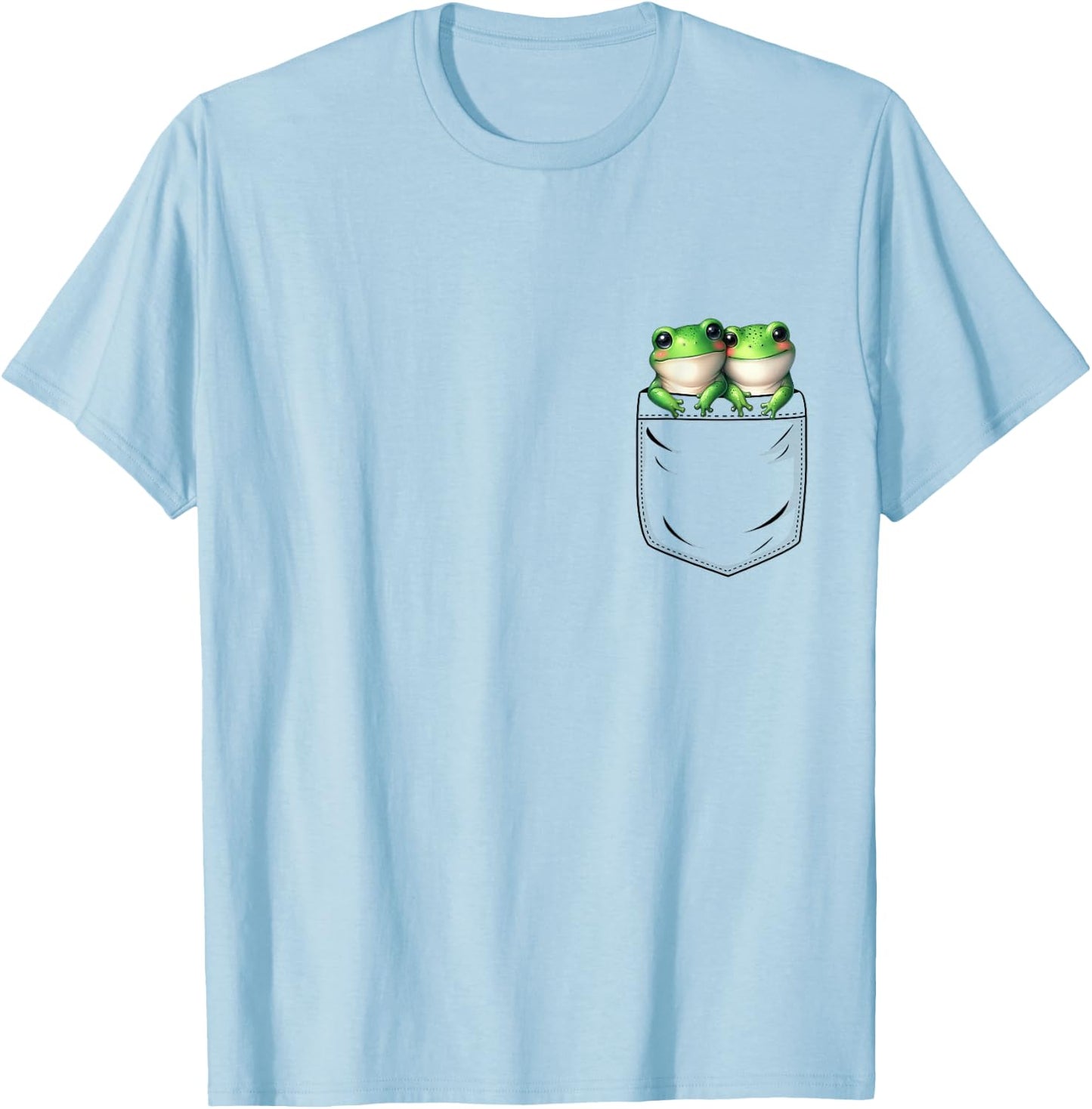 Frog Lovers Cute Funny Frog In Pocket , Small, Grey T-Shirt - T-Shirt | Light Blue