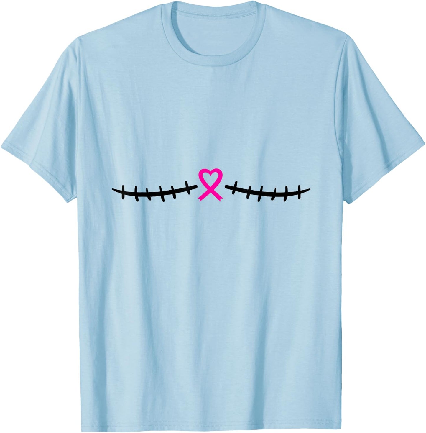 Double Mastectomy Breast Cancer Survivor Pink Ribbon T-Shirt - T-Shirt | Light Blue