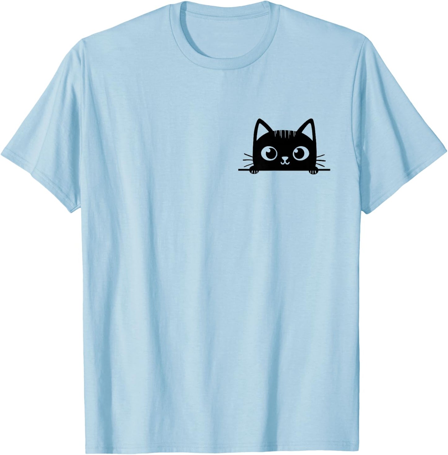 Cute black cat pocket, cat peeking out, black kitten pocket T-Shirt - T-Shirt | Light Blue