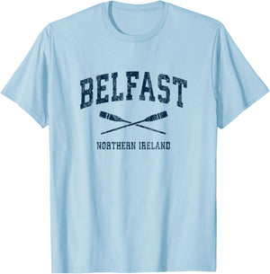 Belfast Northern Ireland Vintage Nautical Paddles Sports Oar T-Shirt - T-Shirt | Light Blue