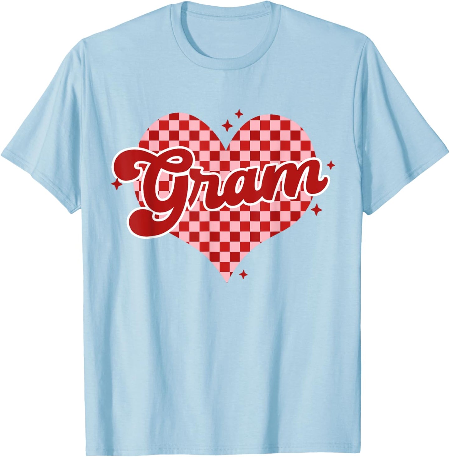 Retro Checkered Gram Heart GroovyValentines Day T-Shirt - T-Shirt | Light Blue