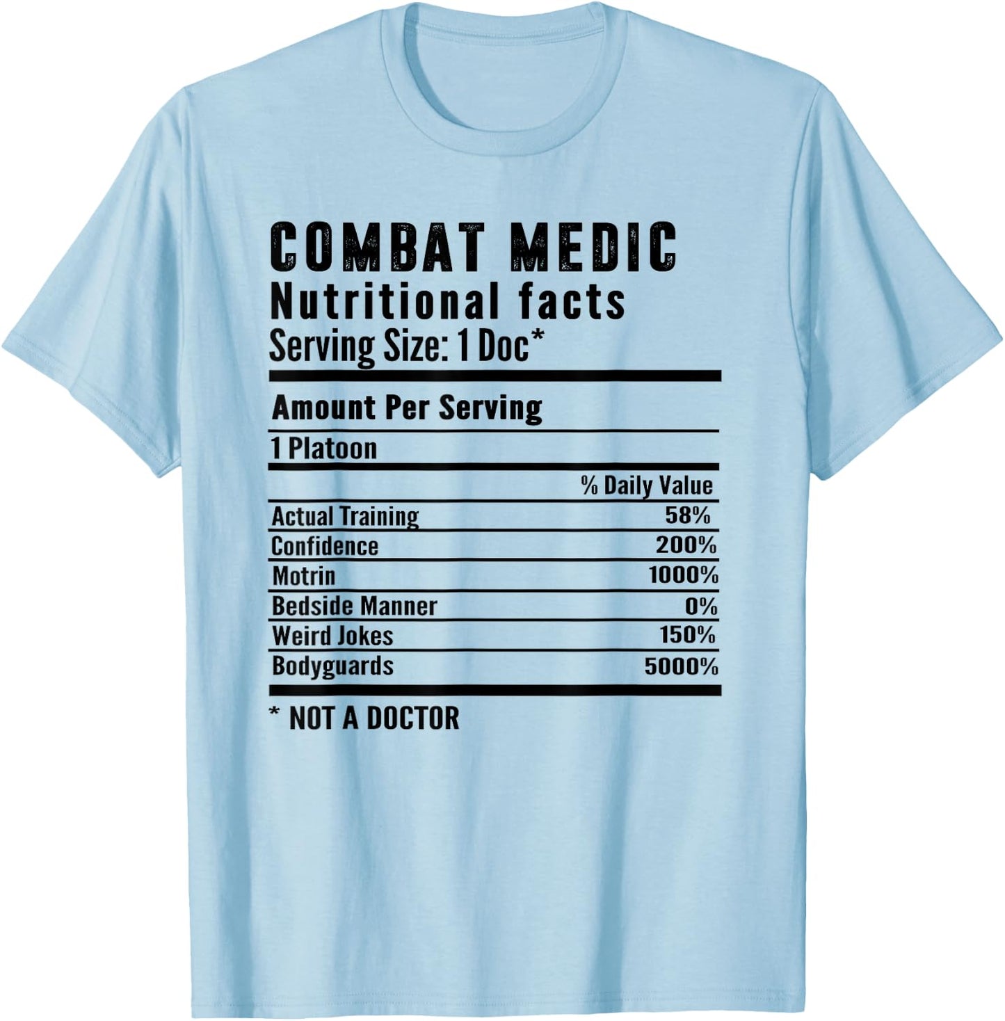 Funny Combat Medic Nutritional Facts Jokes US Veteran T-Shirt - T-Shirt | Light Blue