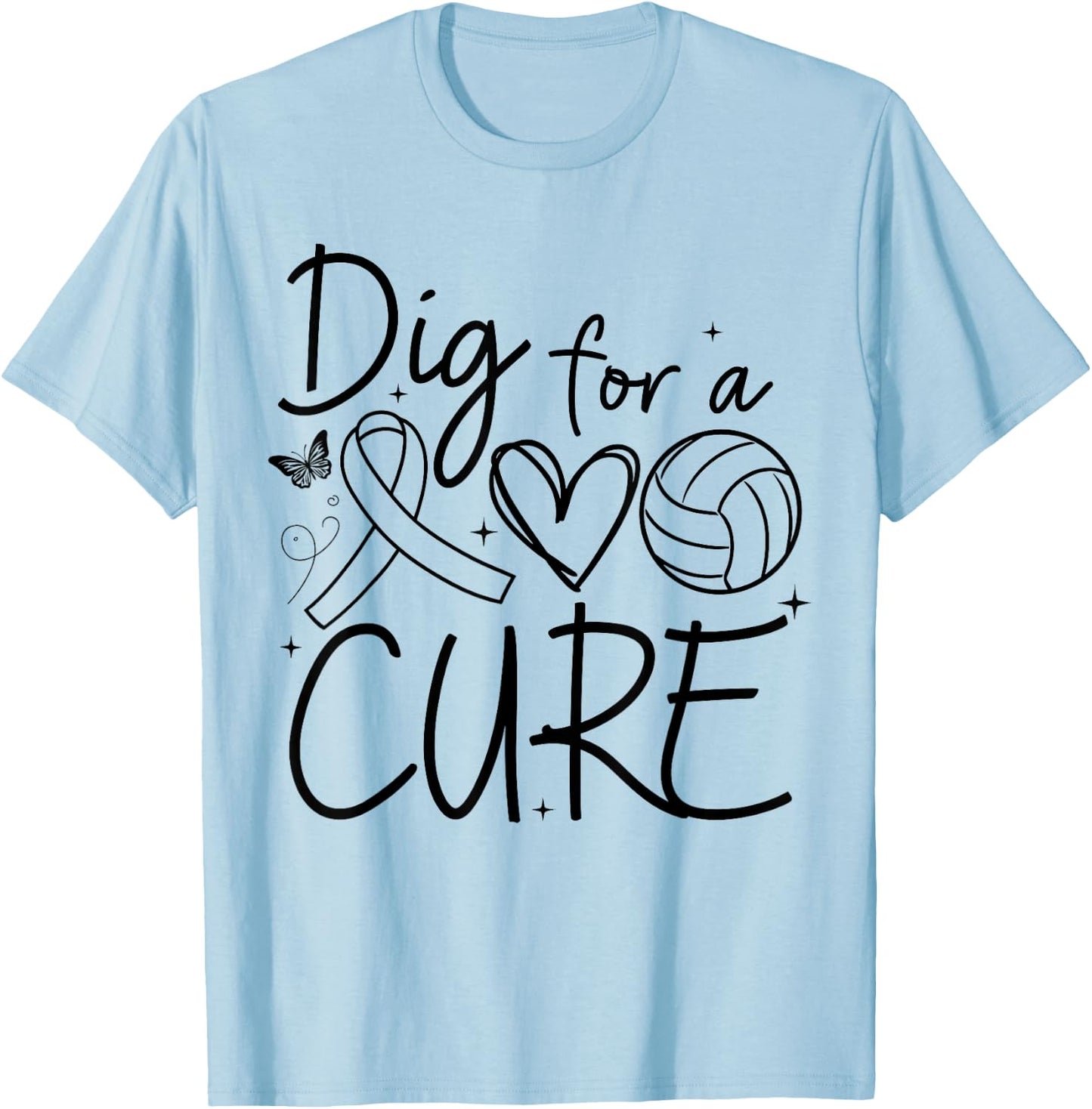 Dig For A Cure Breast Cancer Awareness Volleyball Pink T-Shirt - T-Shirt | Light Blue