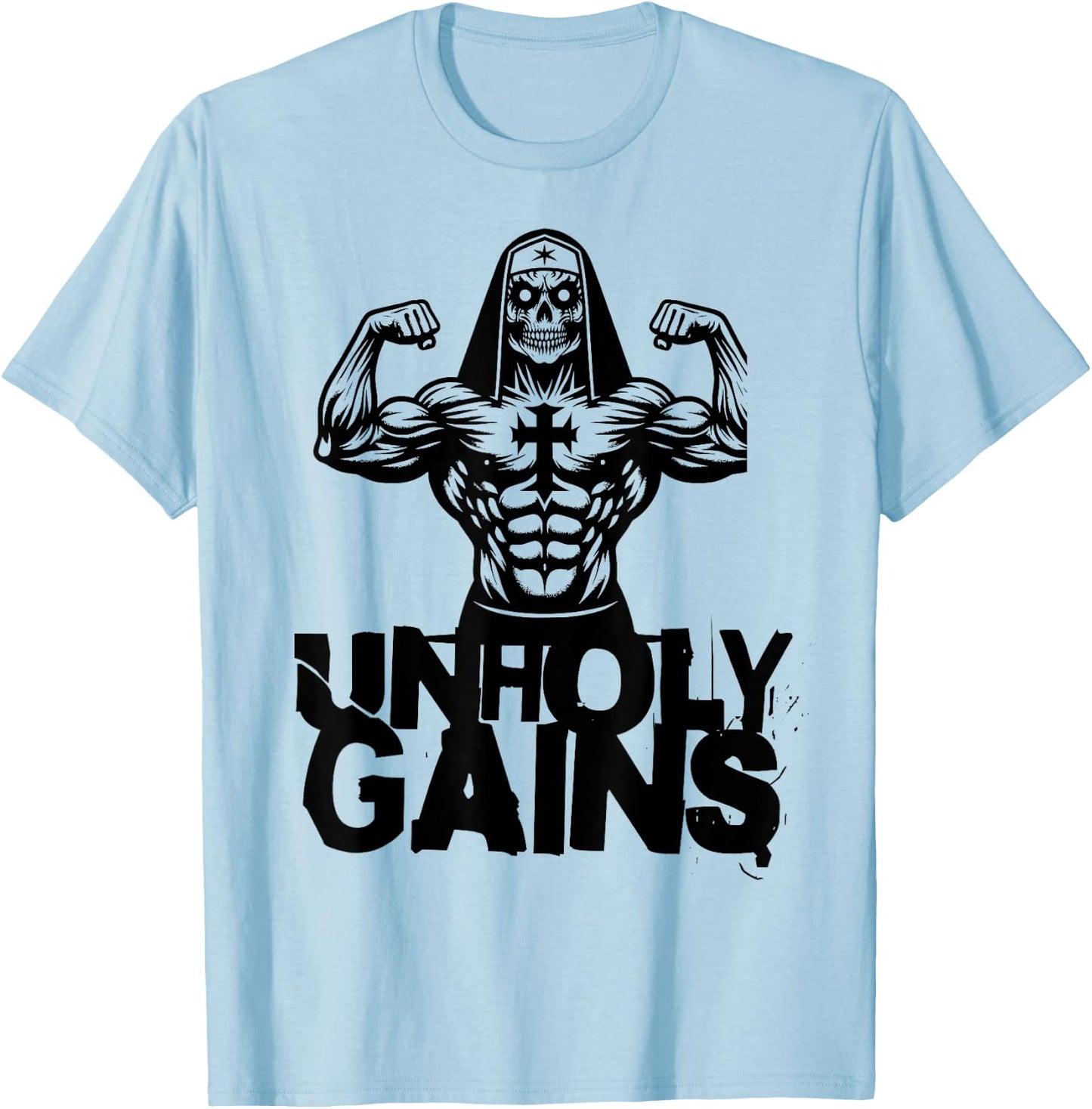 Unholy Gains Satanic Workout Devil Worship Nun T-Shirt - T-Shirt | Light Blue