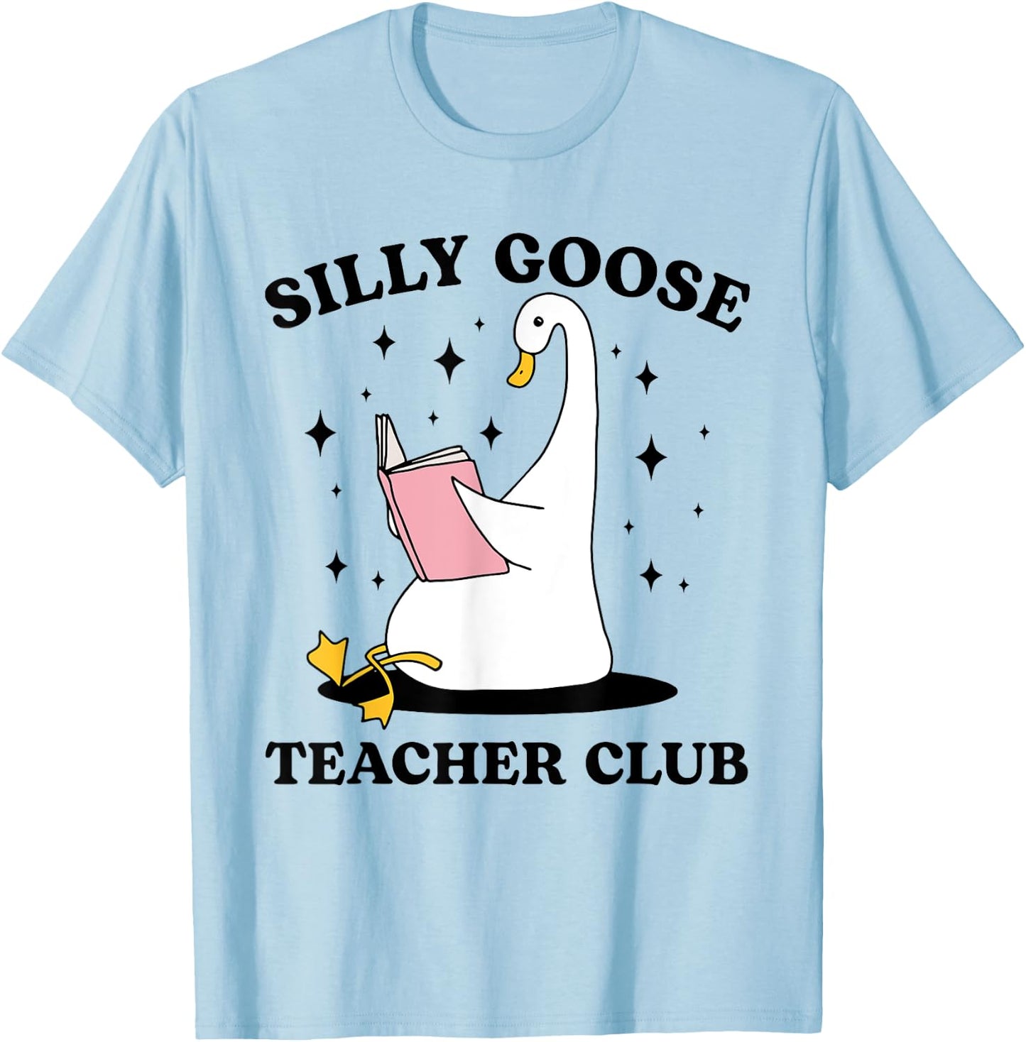 Silly Goose Teacher Groovy Club Silly Goose Book Reading T-Shirt - T-Shirt | Light Blue
