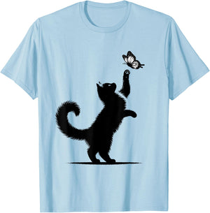 Cat Butterfly Cat Mom Girls Kitten Cat Lover T-Shirt - T-Shirt | Light Blue
