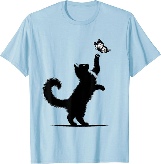 Cat Butterfly Cat Mom Girls Kitten Cat Lover T-Shirt - T-Shirt | Light Blue