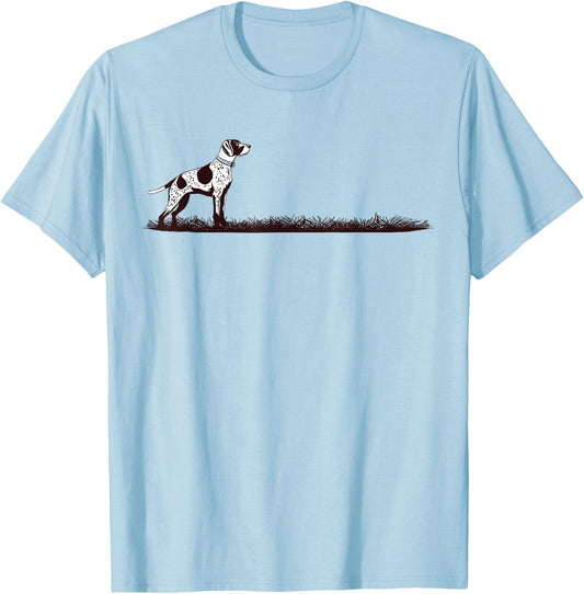 Upland Bird Hunting Pointing Dog Graphic T-Shirt - T-Shirt | Light Blue