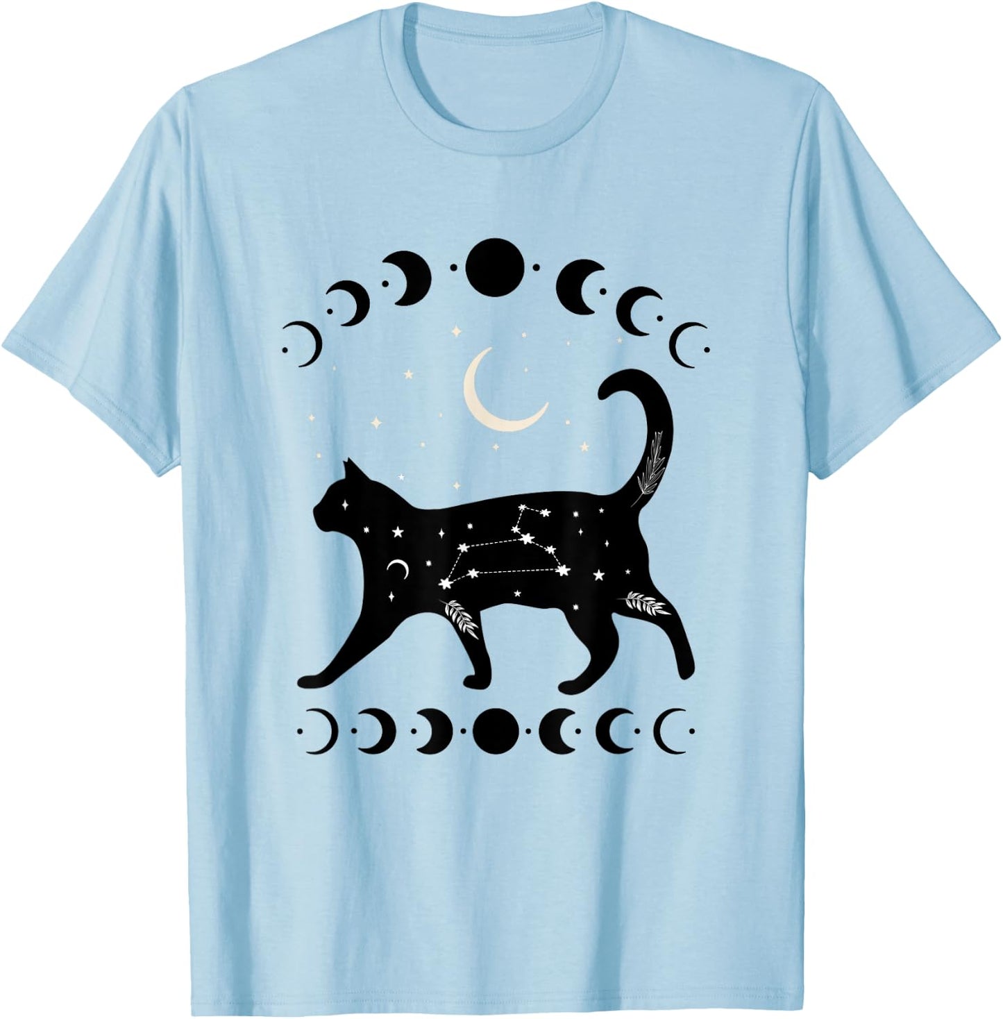 Crescent Moon Cat Star Mystical Celestial Women Men Kids T-Shirt - T-Shirt | Light Blue