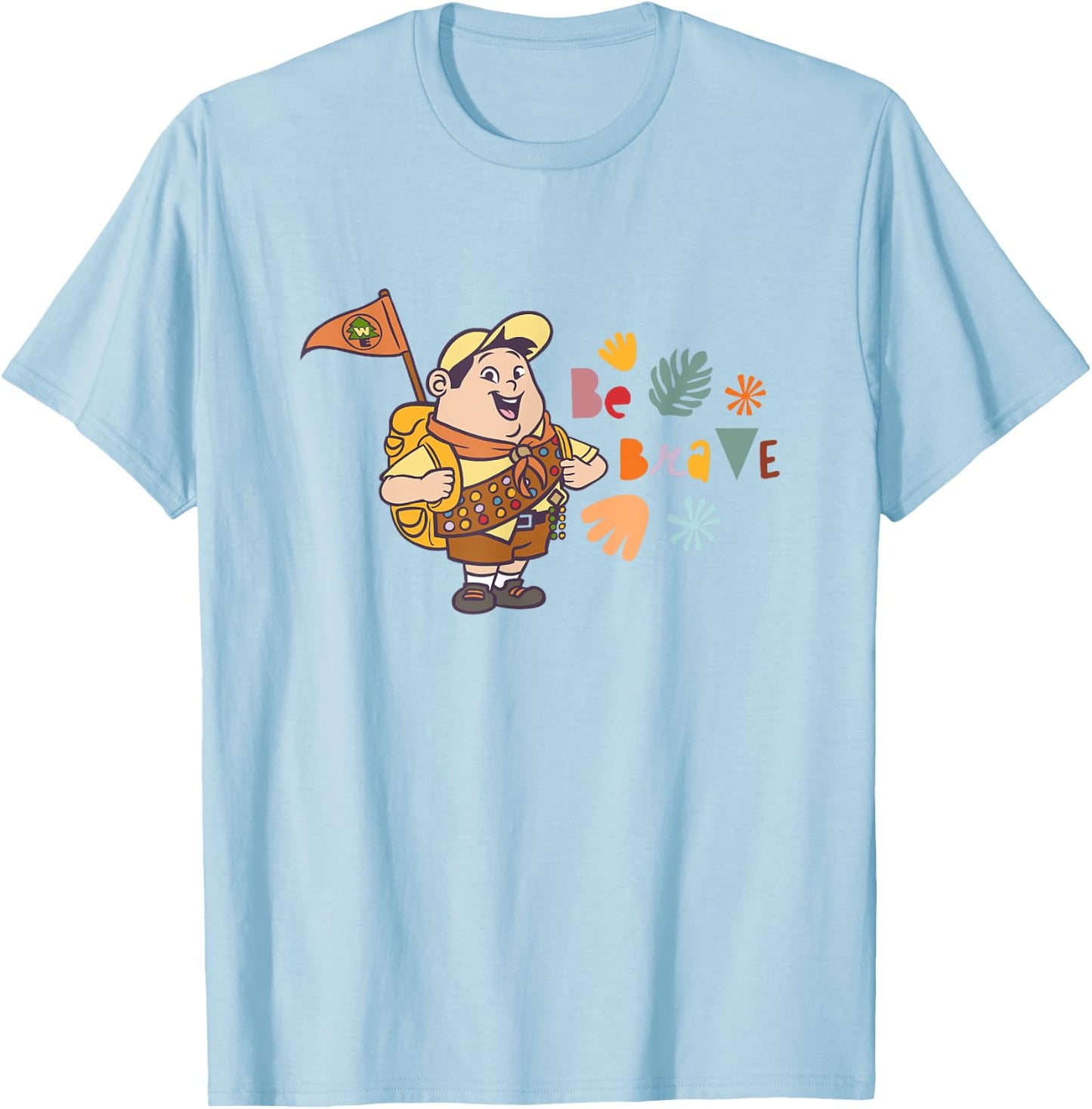 Disney Pixar Up Be Brave Cute Russell Colorful Chest Logo T-Shirt - T-Shirt | Light Blue