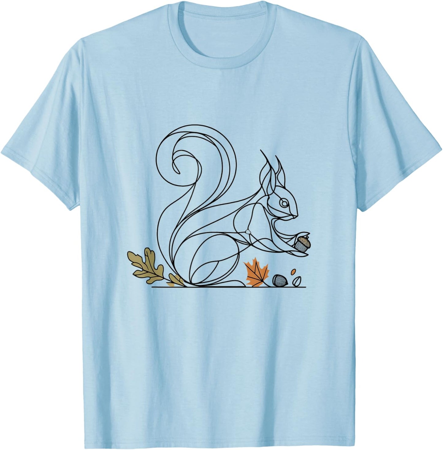 BioGeometry Autumn Squirrel Line with Acorns and Leaves T-Shirt - T-Shirt | Light Blue