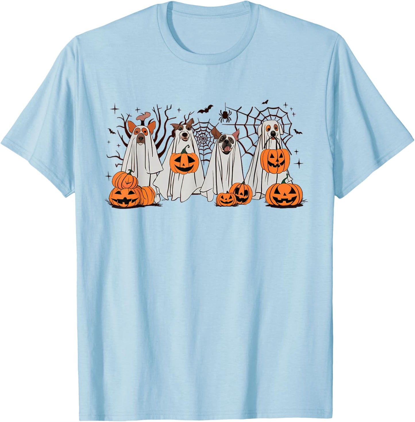 Halloween Boo Dogs Ghost Pumpkins Spooky Dog Lover Outfit Men Women Kids T-Shirt - T-Shirt | Light Blue