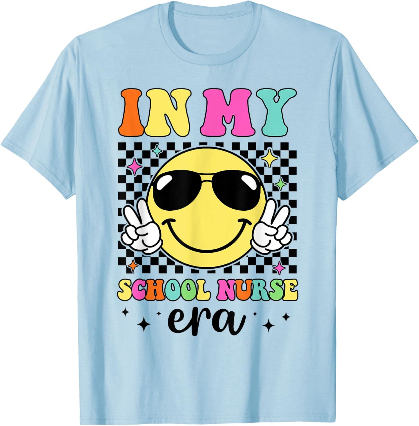 In My School Nurse Era Groovy Vintage Back To School Funny T-Shirt - T-Shirt | Light Blue