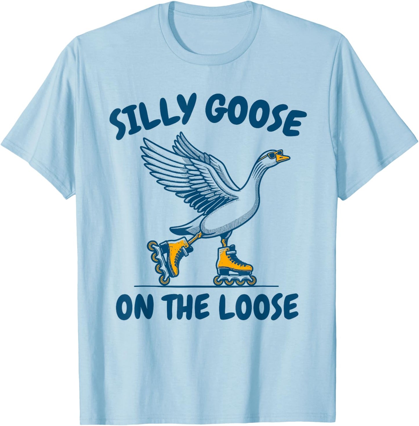 Funny Goose On The Escape Funny Animal Joke Retro Goose T-Shirt - T-Shirt | Light Blue