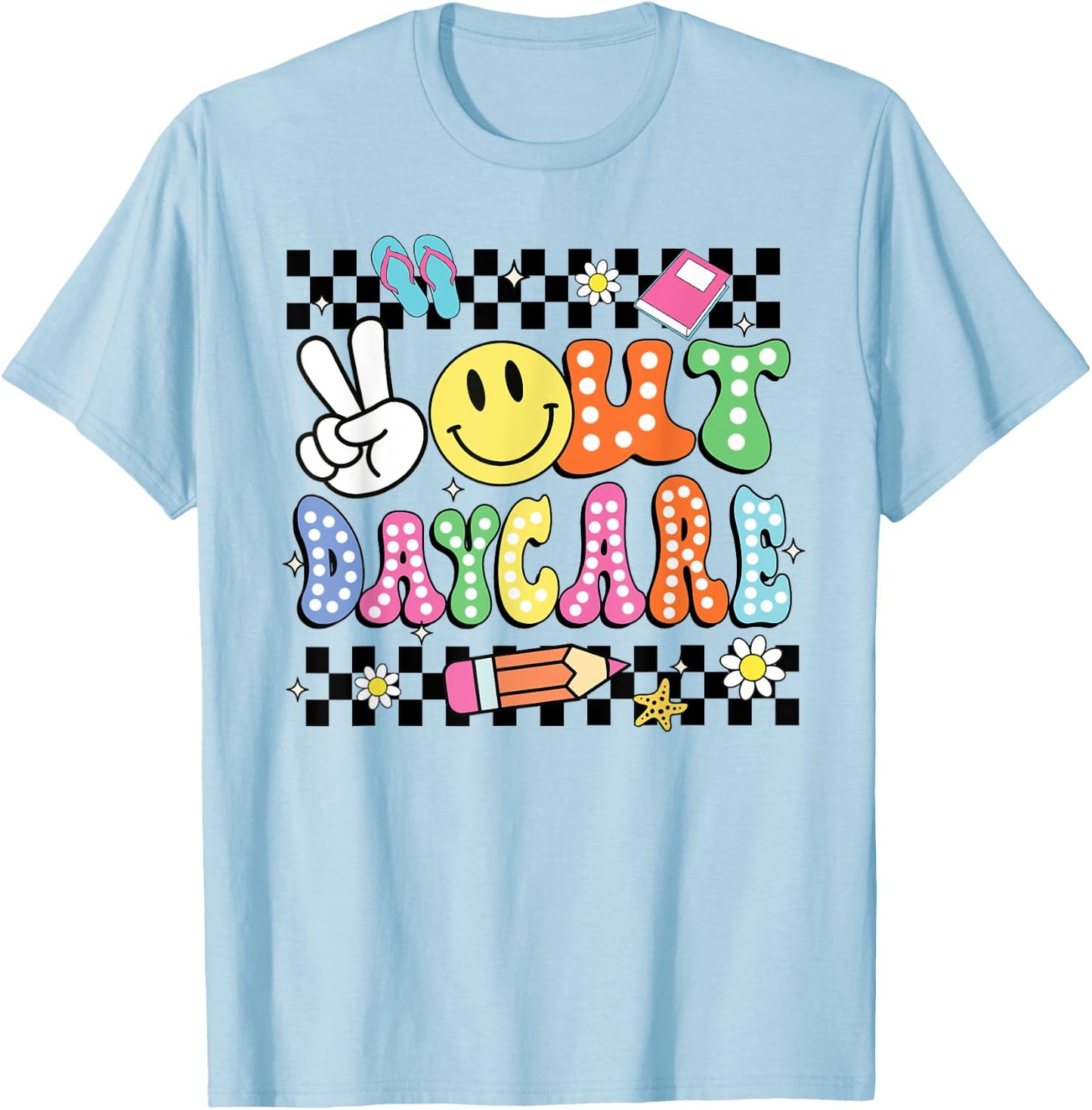 Peace Out Daycare Groovy Student Graduation Gifts T-Shirt - T-Shirt | Light Blue