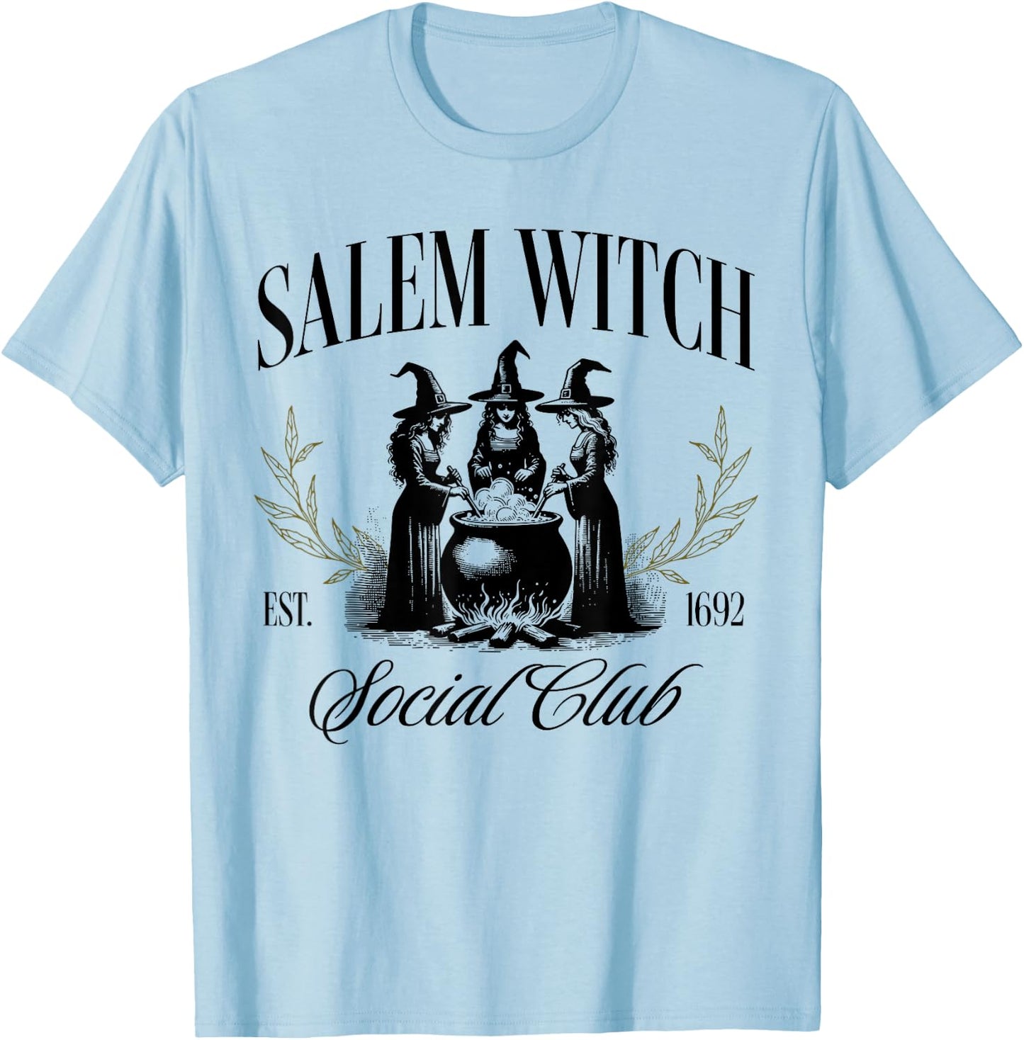 Salem 1692 Social Club Witch Halloween Witchy Women Girls T-Shirt - T-Shirt | Light Blue