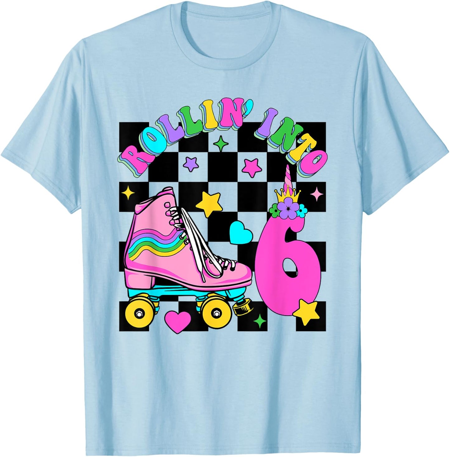 Rolling Into 6 Years Old Skater 6th Birthday Kids Girls T-Shirt - T-Shirt | Light Blue
