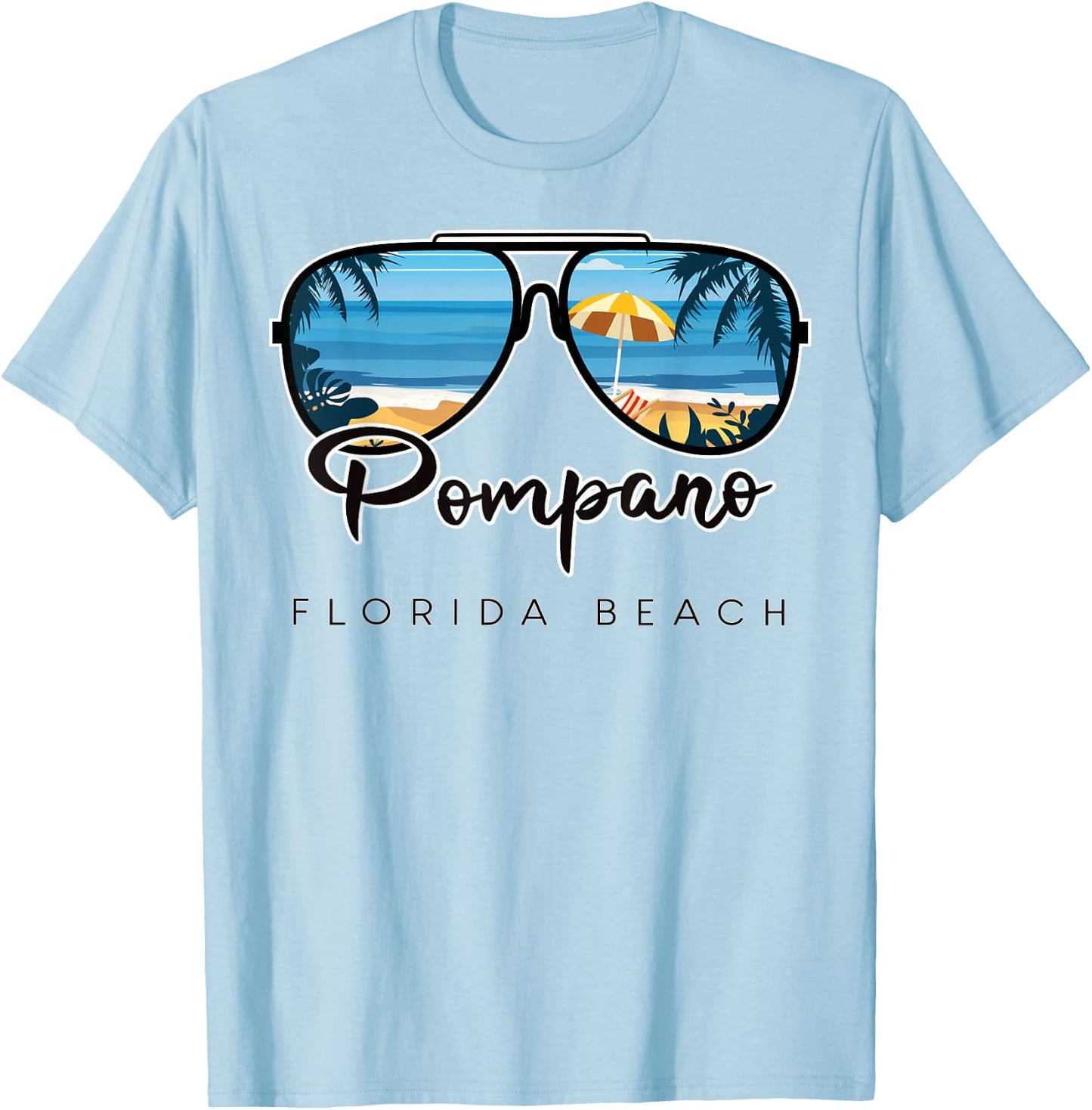 Pompano Beach Florida Palm Tree Sunglasses Souvenir T-Shirt - T-Shirt | Light Blue