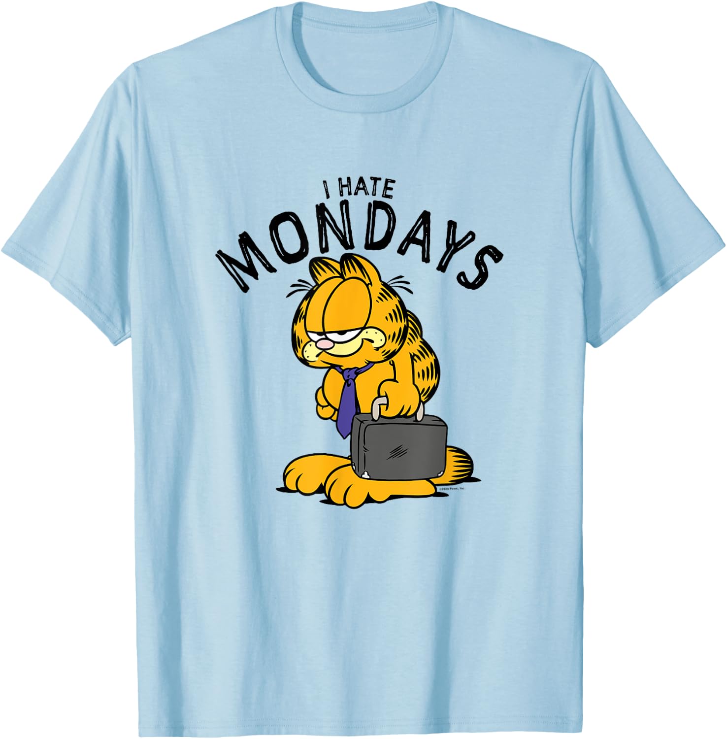 Garfield I Hate Mondays Grumpy Tie & Briefcase Shot T-Shirt - T-Shirt | Light Blue