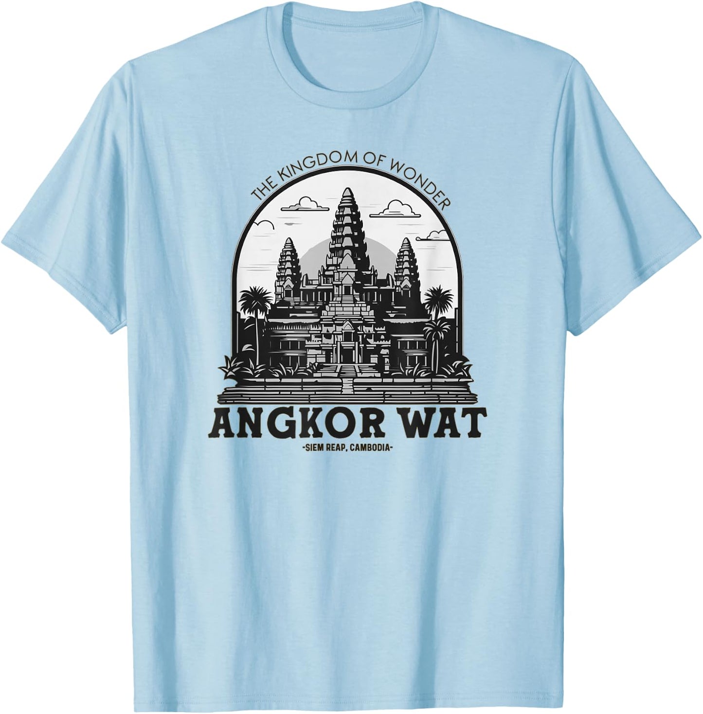 Less Than Three Khmer Brand -Adults Angkor Wat , Grey, Small, Short Sleeve, Classic Fit, Pull On, Travel, Leisure, Casual, , Embroidery T-Shirt - T-Shirt | Light Blue