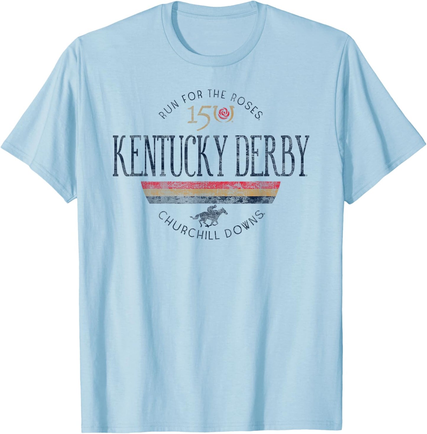 Kentucky Derby 150th Retro Stripe White Officially Licensed T-Shirt - T-Shirt | Light Blue