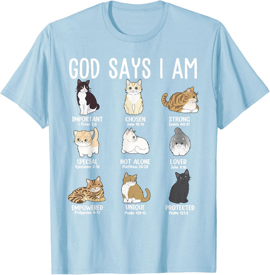 God Say Am Cat Christian Easter Teen Girl Toddler Mom Sister T-Shirt - T-Shirt | Light Blue