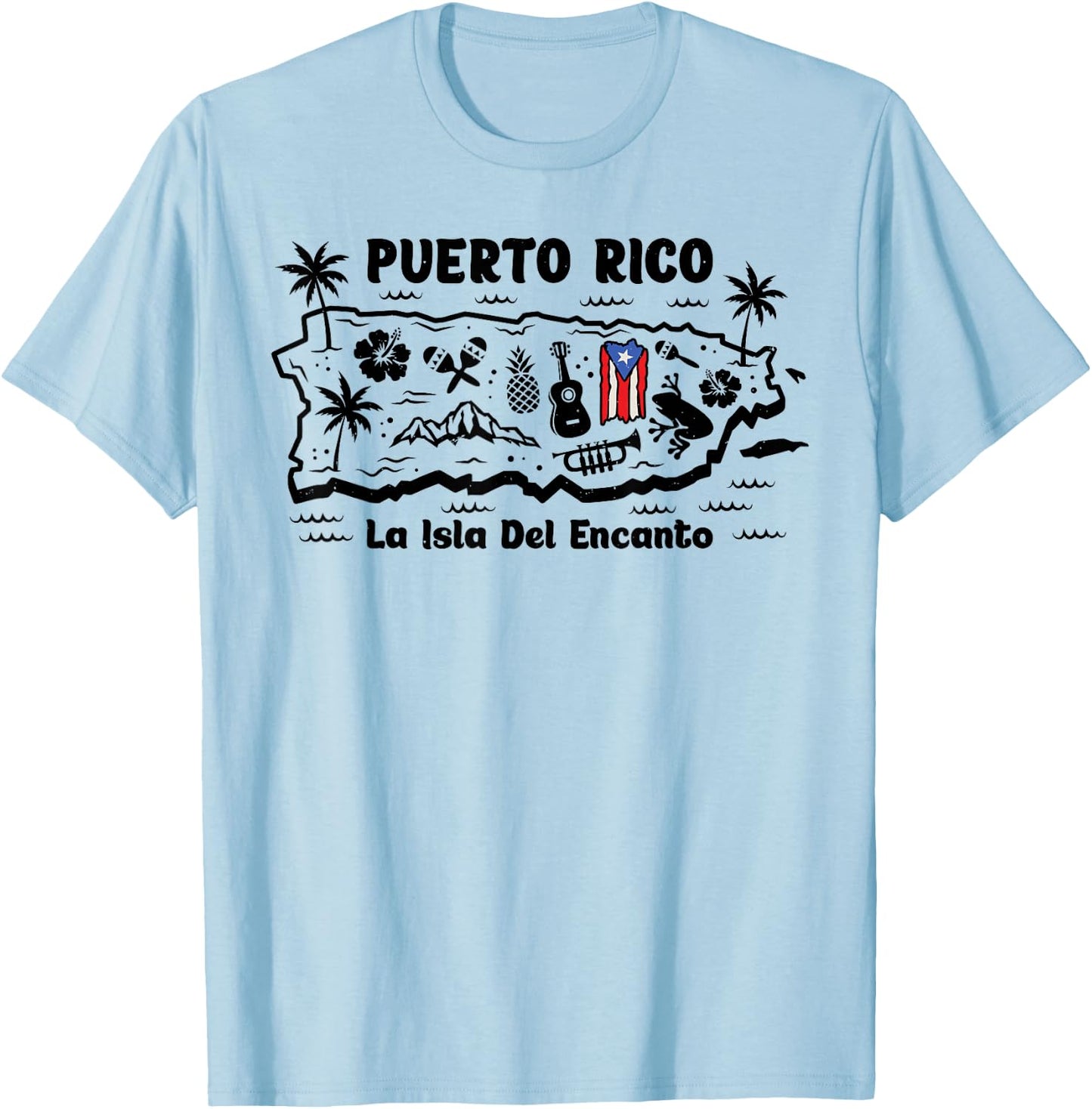 Puerto Rico La Isla del Encanto Puerto Rican Flag Retro T-Shirt - T-Shirt | Light Blue