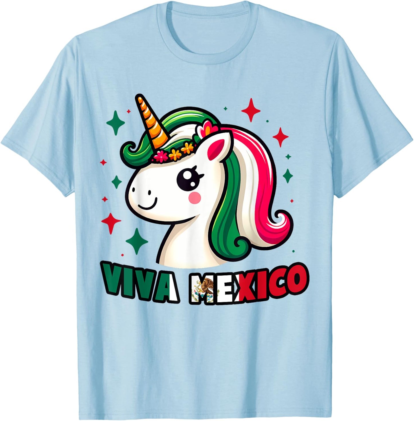 Unicorn Viva Mexico Mexican Independence Day Kids Boys Girls T-Shirt - T-Shirt | Light Blue