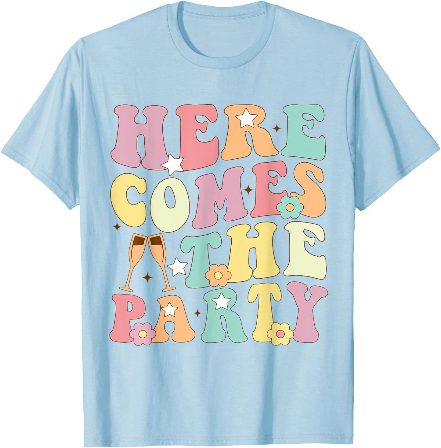 Here Come The Party Bride Retro Groovy Bachelorette Matching T-Shirt - T-Shirt | Light Blue