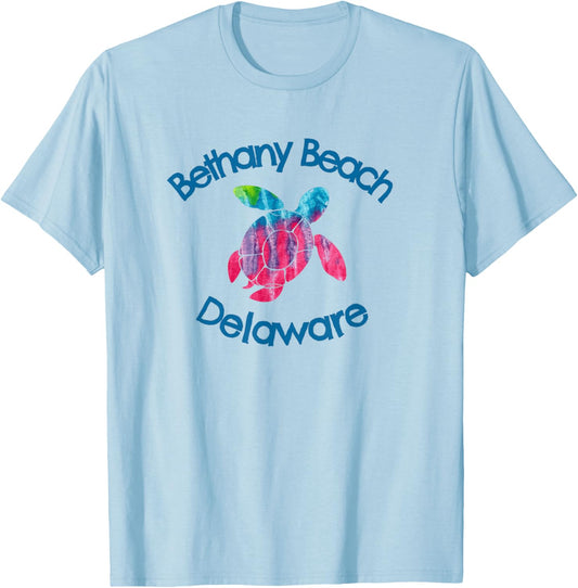 Bethany Beach Delaware Coastal Rustic Watercolor Turtle T-Shirt - T-Shirt | Light Blue