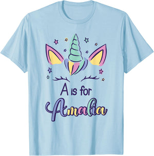 First Name Amalia Personalized A Is For Amalia T-Shirt - T-Shirt | Light Blue
