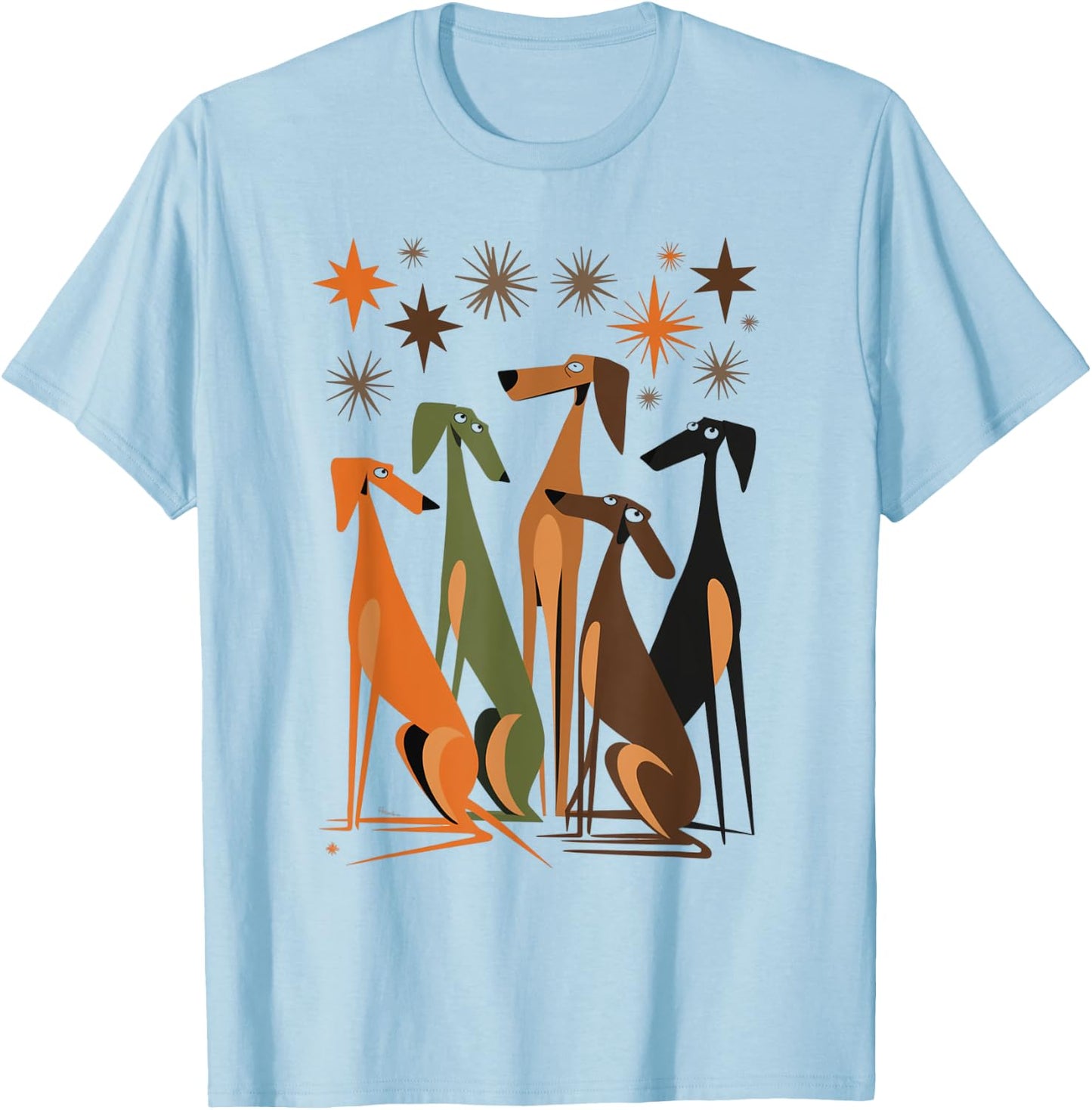 Vintage Retro Mid-Century Long Neck Dogs 50s 60s Style T-Shirt - T-Shirt | Light Blue