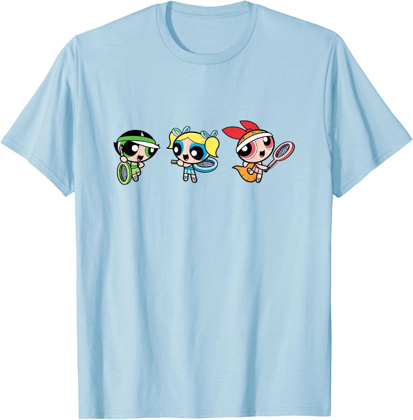 The Powerpuff Girls Ready For A Tennis Match T-Shirt - T-Shirt | Light Blue