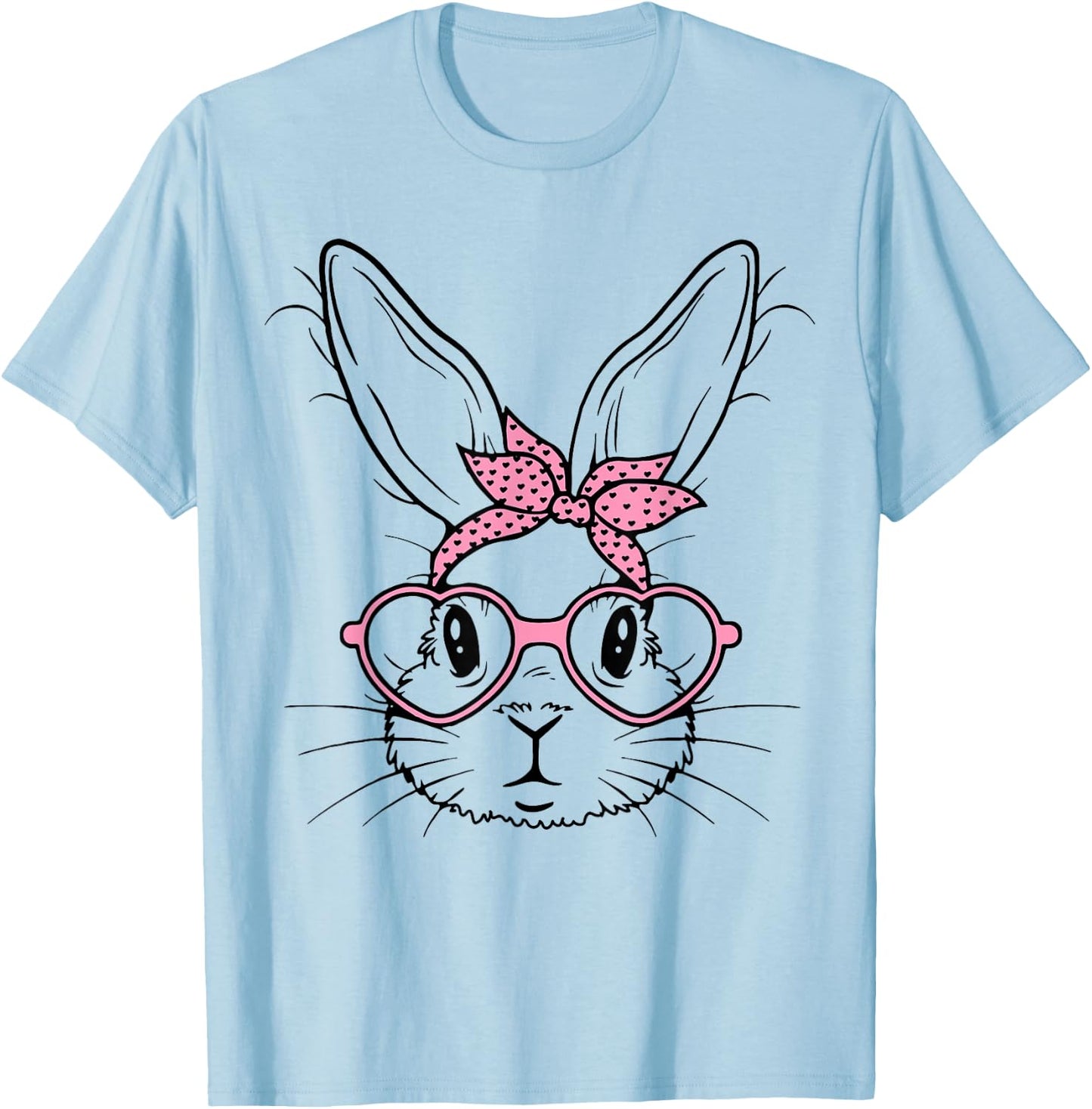 Cute Bunny Rabbit Face With Bandana Heart Glasses Easter Day T-Shirt - T-Shirt | Light Blue