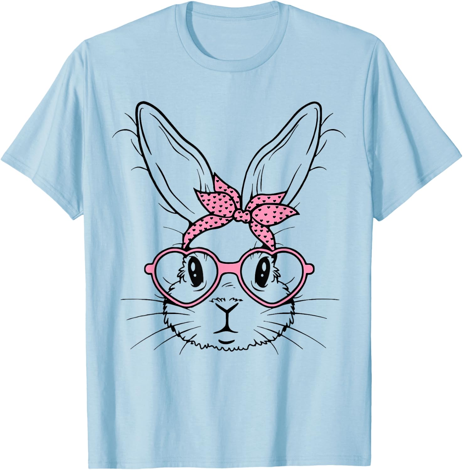 Cute Bunny Rabbit Face With Bandana Heart Glasses Easter Day T-Shirt - T-Shirt | Light Blue