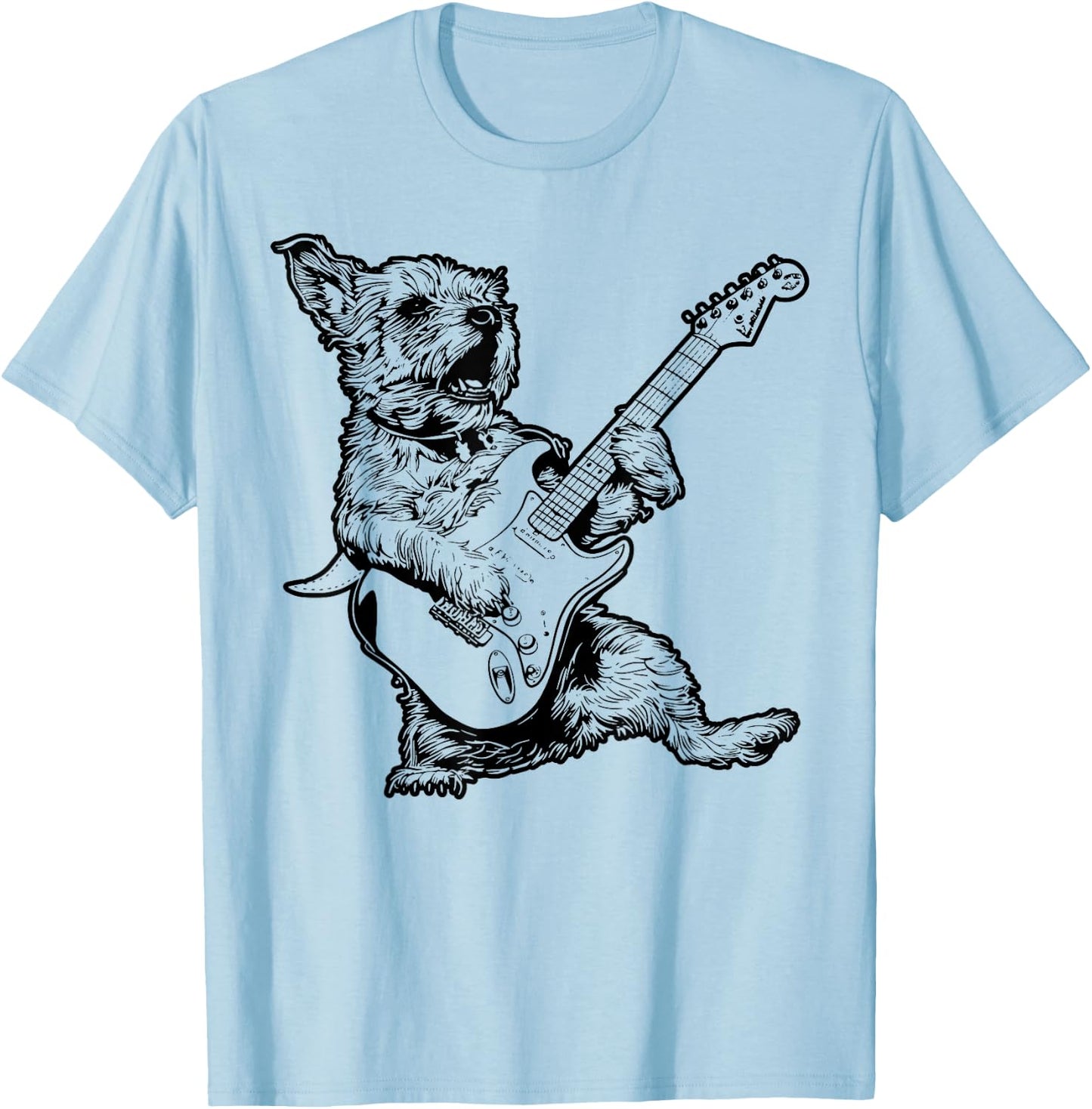 Dog Guitarist Guitar - Border Terrier Dad Mom T-Shirt - T-Shirt | Light Blue
