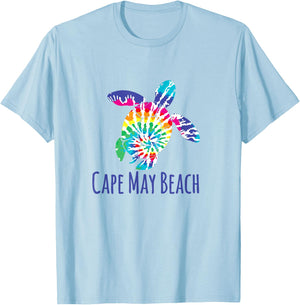 Cape May Beach New Jersey Batik Tie Dye Loggerhead Turtle T-Shirt - T-Shirt | Light Blue