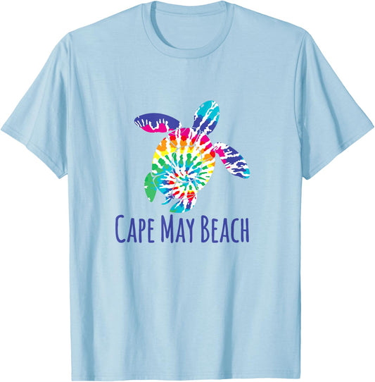 Cape May Beach New Jersey Batik Tie Dye Loggerhead Turtle T-Shirt - T-Shirt | Light Blue