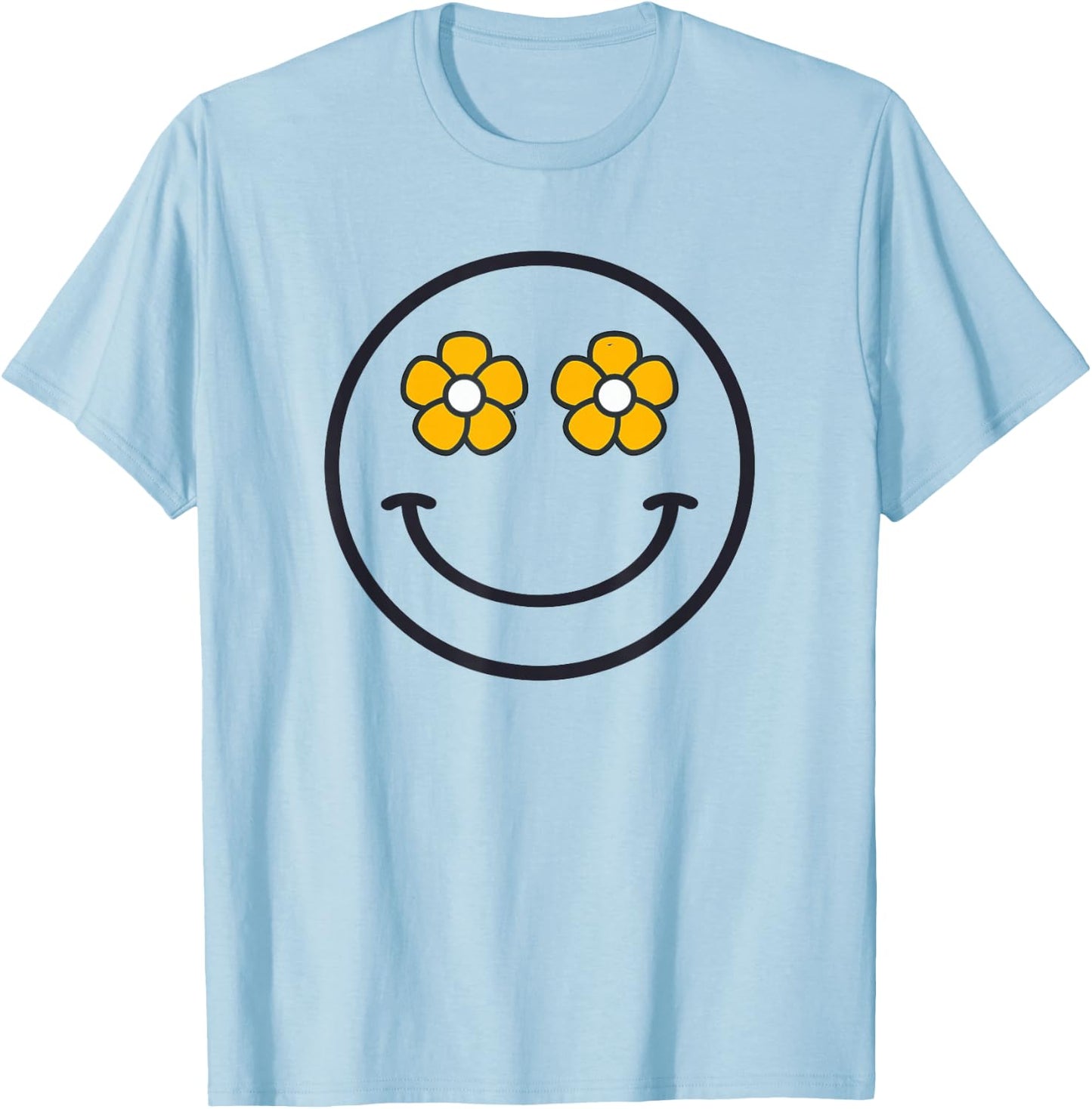 Funny Smiling Flowers Women Girls Cool Happy Face Smile T-Shirt - T-Shirt | Light Blue