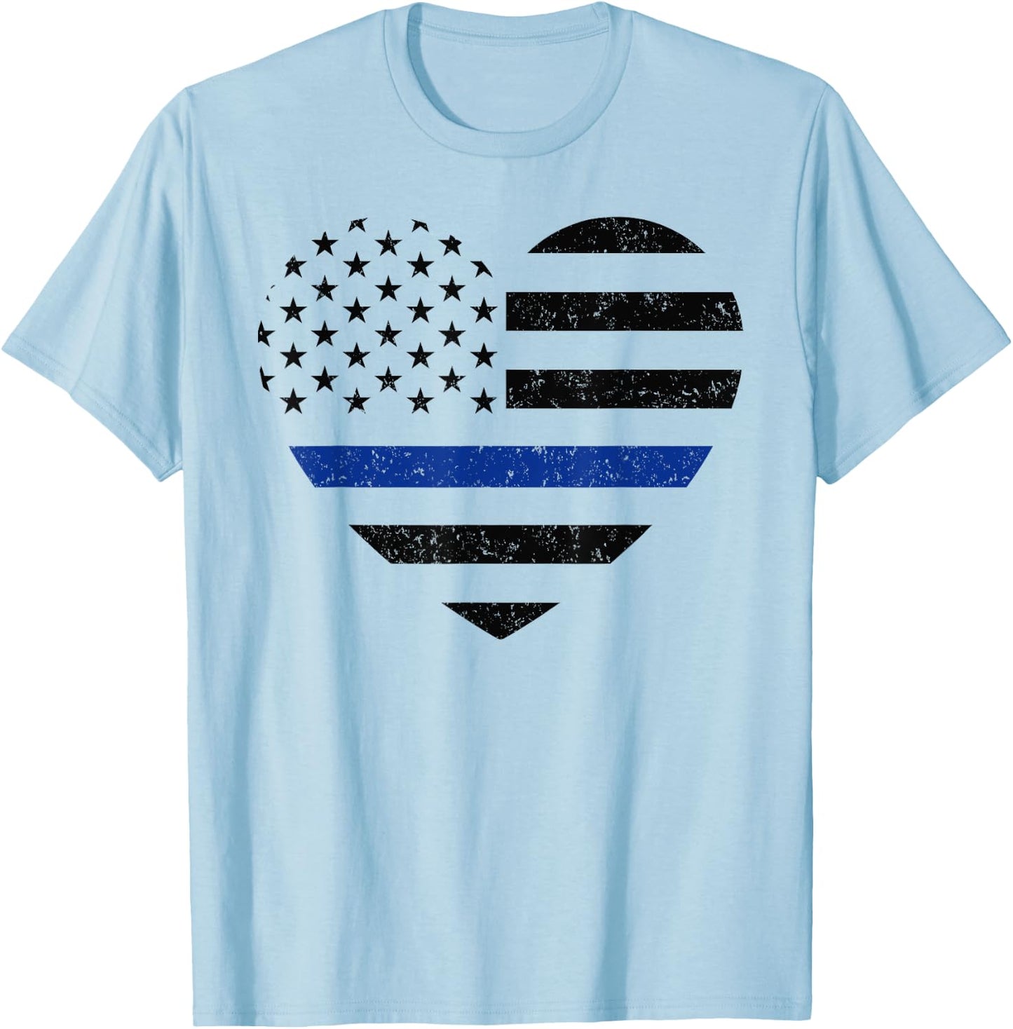 Thin Blue Line American Flag Heart Patriotic Kids Police T-Shirt - T-Shirt | Light Blue