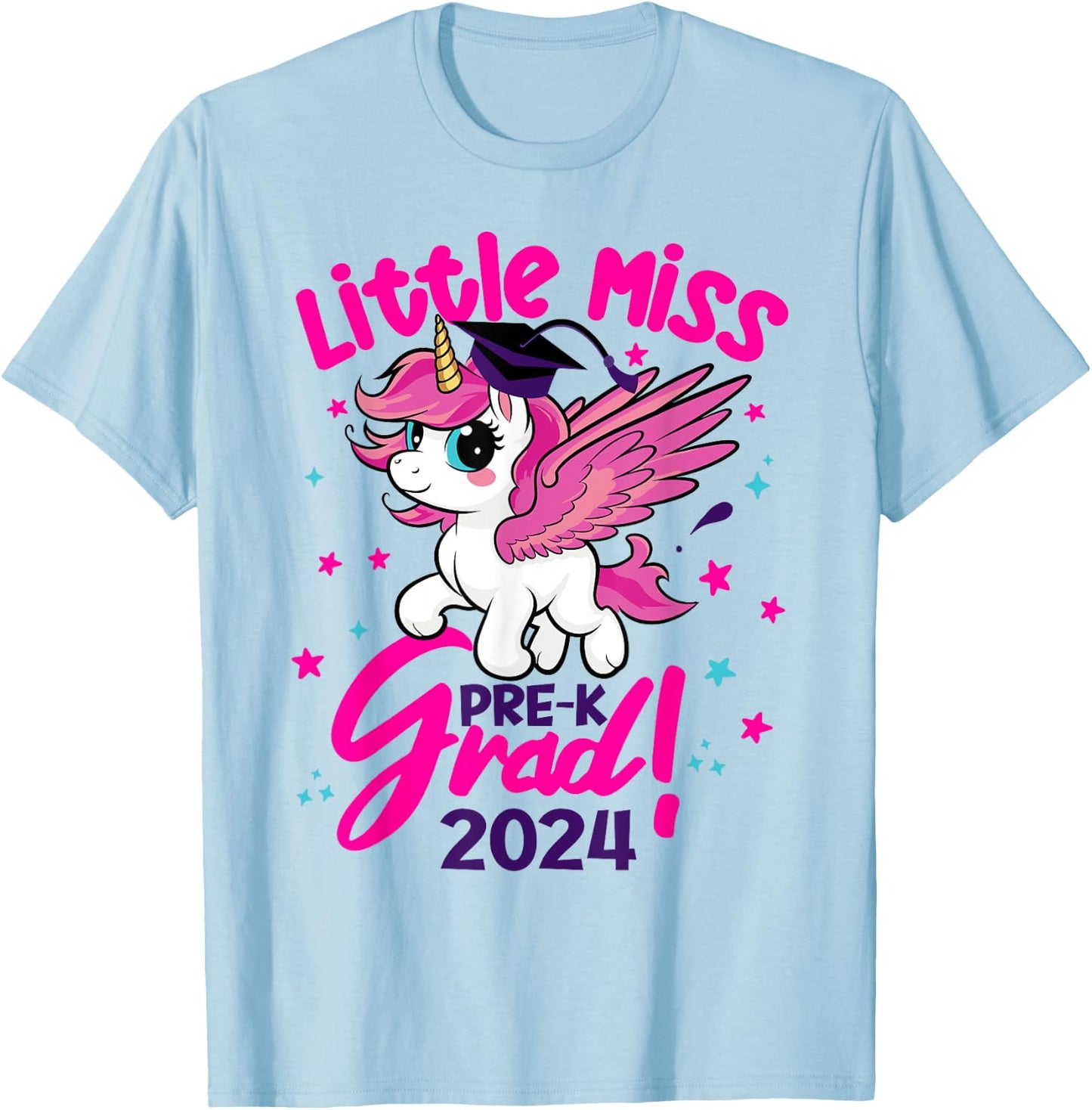 Unicorn Miss Pre-k Grad Preschool Graduation 2024 Kids Team T-Shirt - T-Shirt | Light Blue