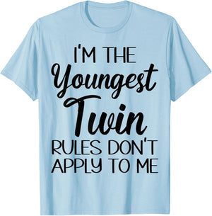 Youngest Twin Shirt Birthday Sibling Funny Twins Matching T-Shirt - T-Shirt | Light Blue