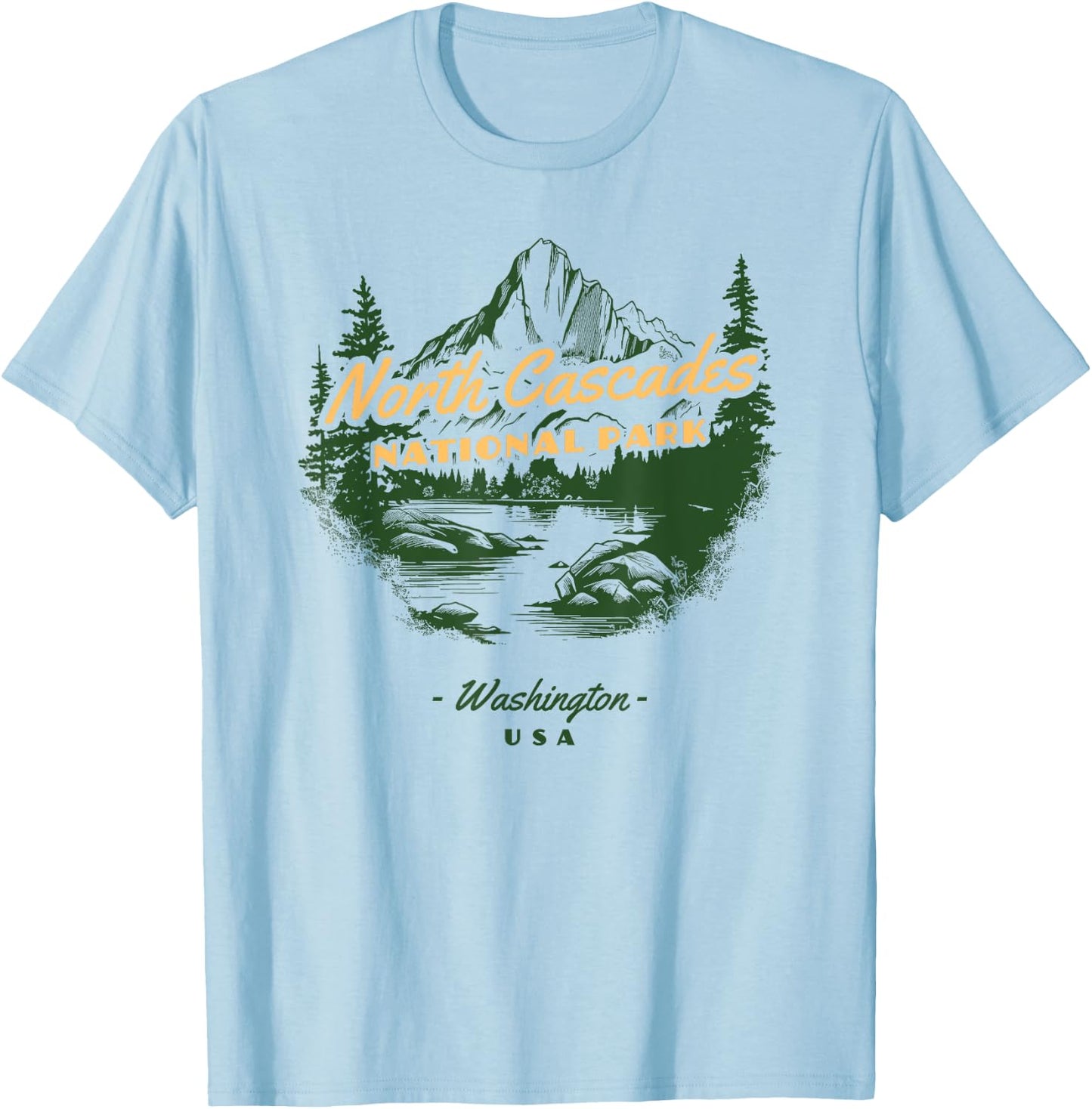 North Cascades National Park Washington Retro Vintage T-Shirt - T-Shirt | Light Blue