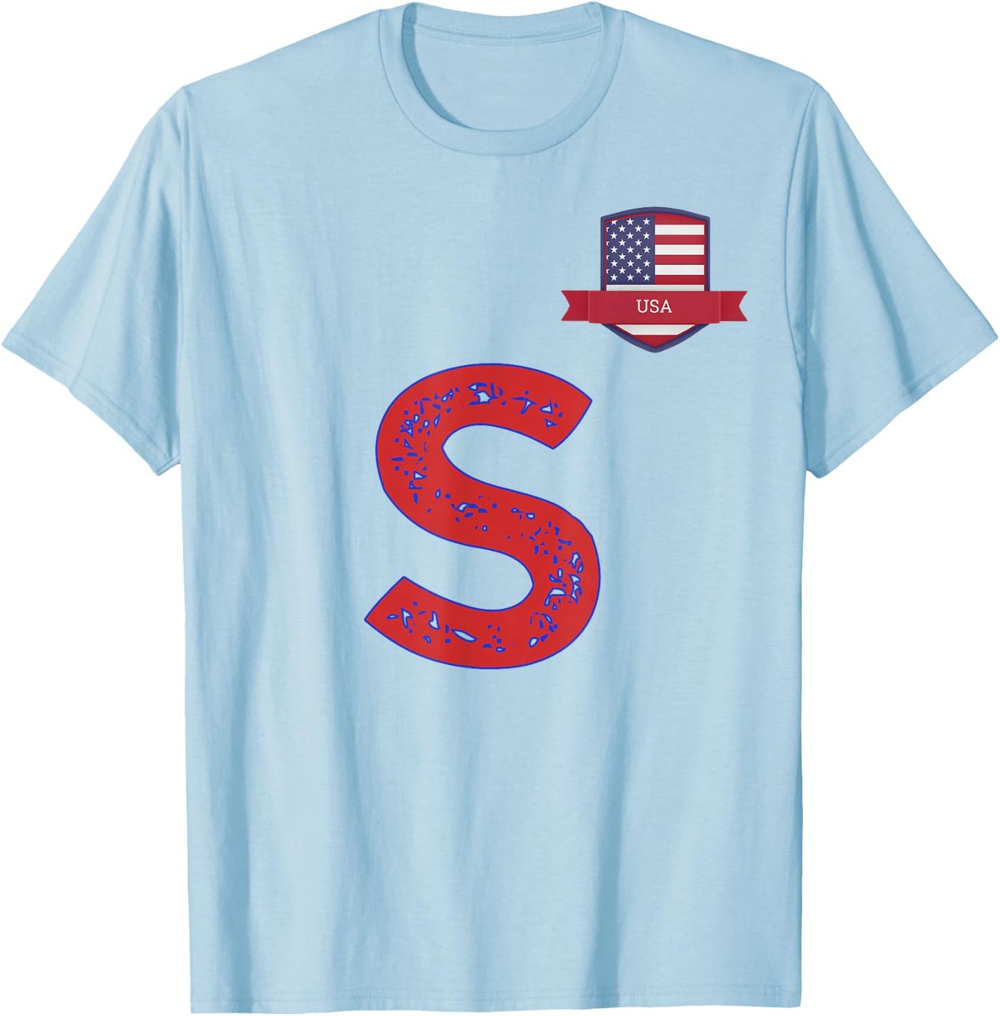 USA Human-Flag Letter S American USA Red T-Shirt - T-Shirt | Light Blue