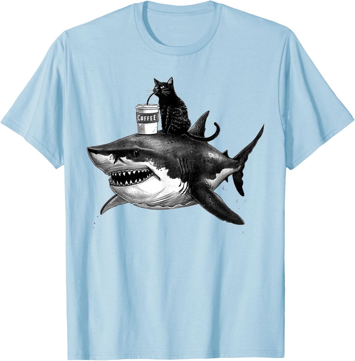 Funny Shark and Cat Art - Black Cat Riding Shark Women T-Shirt - T-Shirt | Light Blue