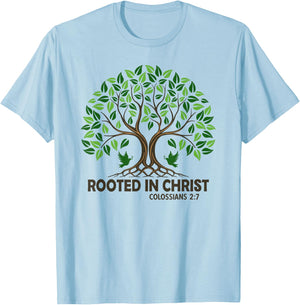Christians Rooted In Christ Tree God Jesus T-Shirt - T-Shirt | Light Blue