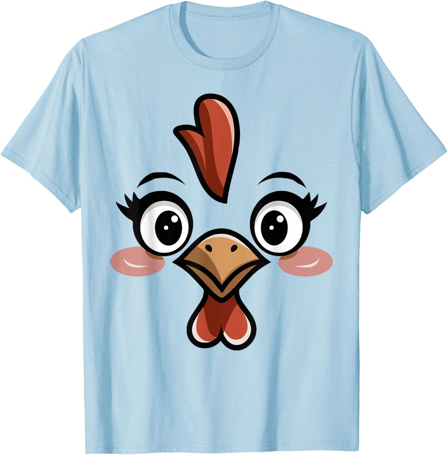 Novelty Last Minute Easy Halloween Party Stuff Halloween Chicken Face Women Kids Blue, White Size Small Classic Fit Round Collar Short Sleeve Cotton 60%, Polyester 40% T-Shirt - T-Shirt | Light Blue
