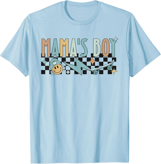 Mama's Boy Retro Smile Face Happy Mother's Day T-Shirt - T-Shirt | Light Blue