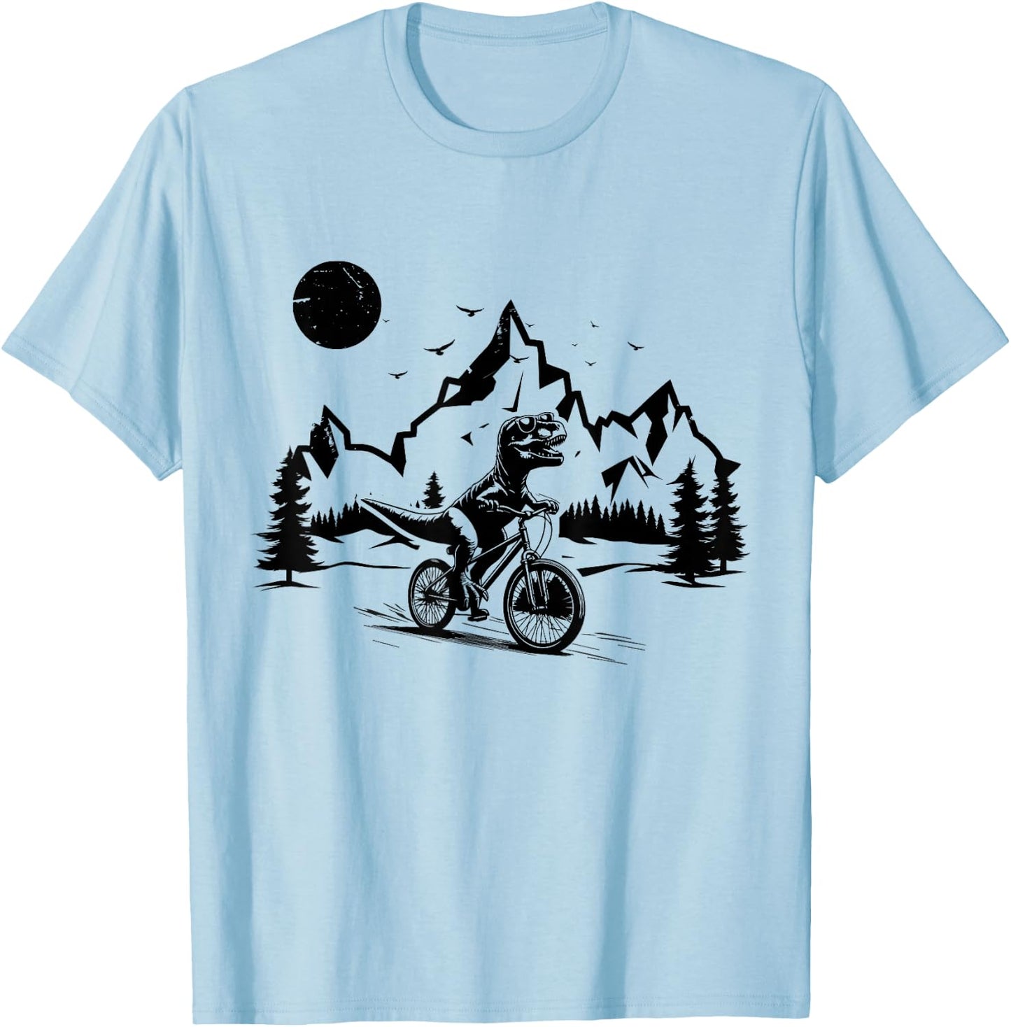 Trex Riding Bicycle Vintage Mountain Biking Dino T-Rex Biker T-Shirt - T-Shirt | Light Blue
