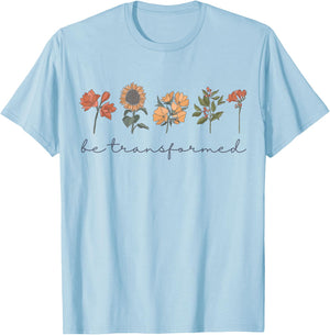 Romans 12:2 Scripture Christian Bible Faith Boho Wildflowers T-Shirt - T-Shirt | Light Blue